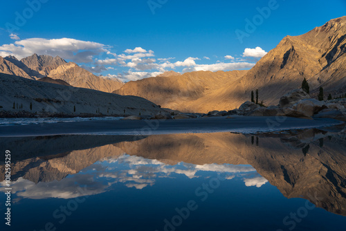 Mirror of the Himalayas - Dramatic Mountain Reflections at Sarfaranga Cold Desert, Bridge area, Shigar Valley, Skardu, Gilgit Baltistan, North Pakistan