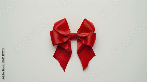 red gift ribbon gift bow on white