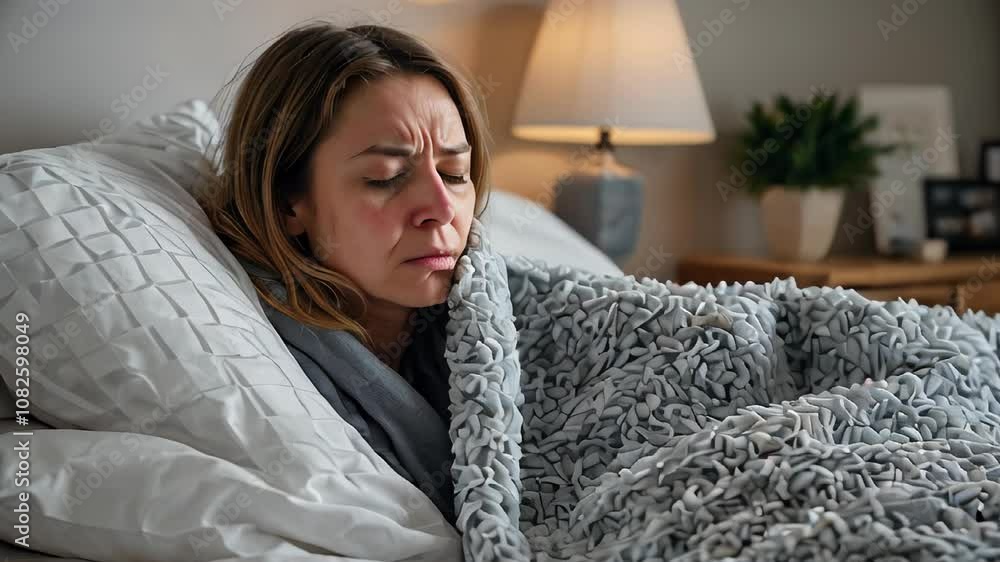 Woman Resting in Bed Under Cozy Blanket
Woman Resting in Bed Under Cozy Blanket