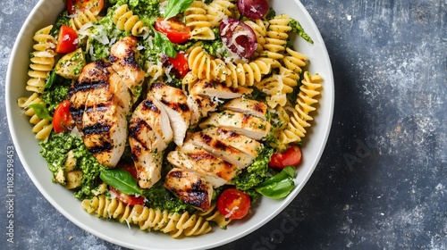 Creamy pesto pasta with grilled chicken