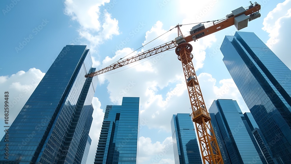 Skyscrapers and cranes symbolize urban growth and modern architectural innovation in todays evolving world Skyscrapers and cranes symbolize urban growth and modern architectural innovation in todays evolving world