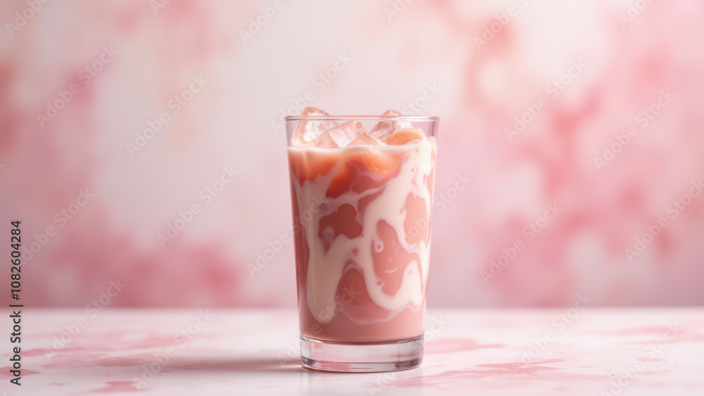 Pink Matcha Drink with Ice Cubes Pink Matcha Drink with Ice Cubes