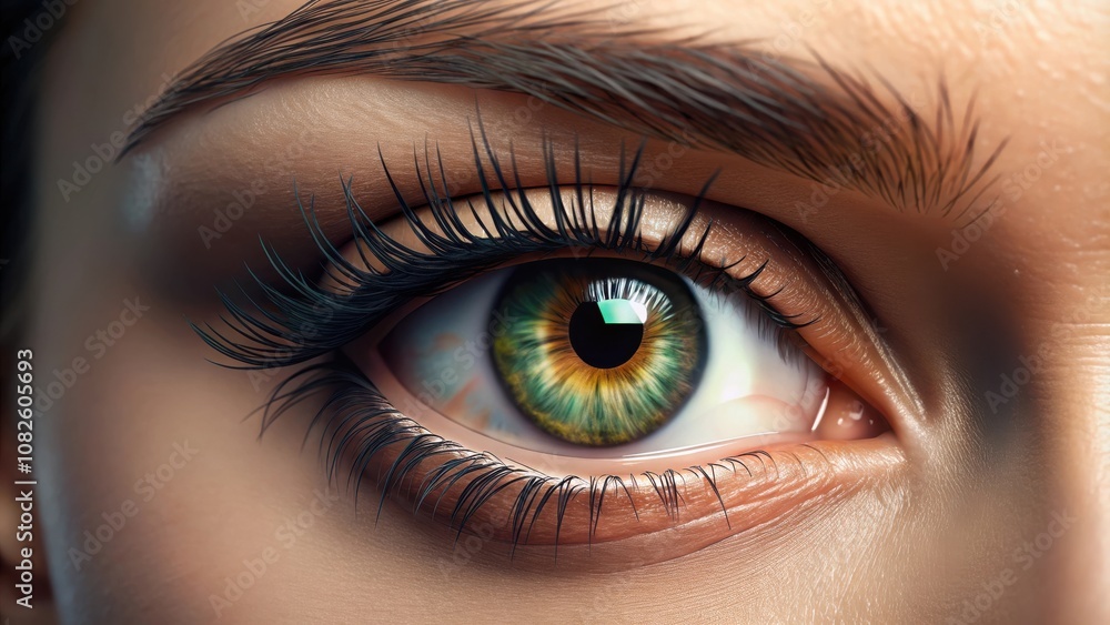A close-up of a captivating green eye with long eyelashes, highlighting the intricate details of the iris, pupil, and delicate skin surrounding the eye. A close-up of a captivating green eye with long eyelashes, highlighting the intricate details of the iris, pupil, and delicate skin surrounding the eye.