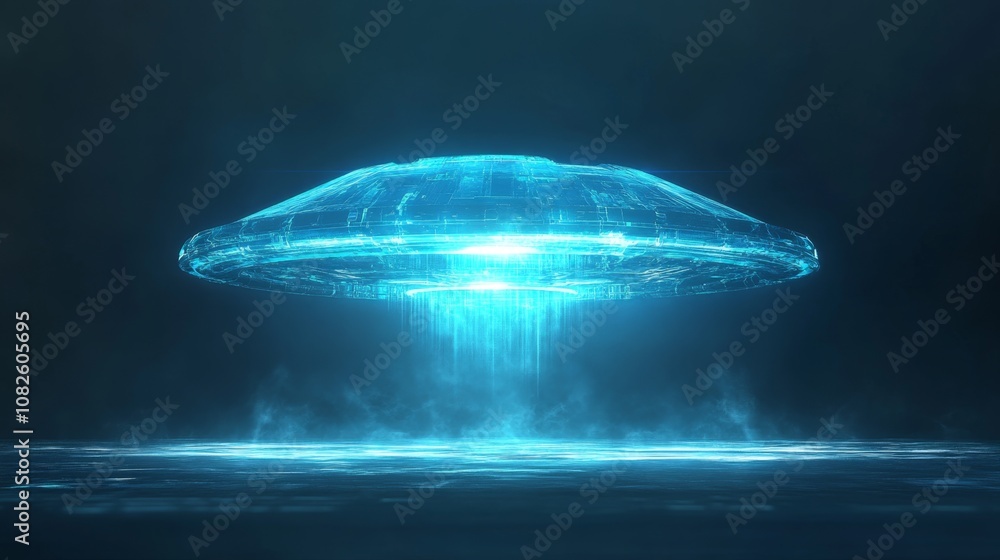 Fototapeta premium Holographic energy barrier, translucent shield technology futuristic, glowing blue protection field