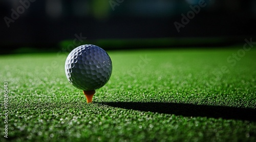 A golf ball, a small spherical object, rests on a tee inside the simulator, ready for a virtual swing during indoor practice and training sessions.





