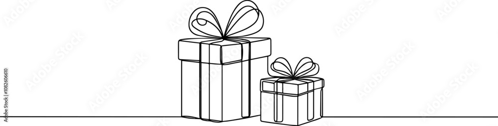 Gift box one line drawing. Continuous one line gift box.Presents with ribbon bow.Hand drawn greeting present box.Line art christmas surprise. Gift boxes stack Gift box one line drawing. Continuous one line gift box.Presents with ribbon bow.Hand drawn greeting present box.Line art christmas surprise. Gift boxes stack