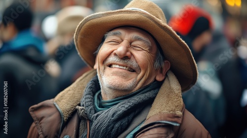 Wallpaper Mural National Whiners Day Joyful elderly man smiling outdoors in winter clothing Torontodigital.ca