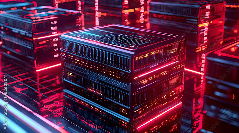 Fototapeta premium Hyper-realistic encryption firewalls protecting cloud storage with glowing holographic layers