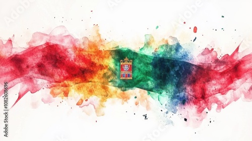 Portugal Restoration of Independence Day Vibrant watercolor flag with crest and abstract brush strokes