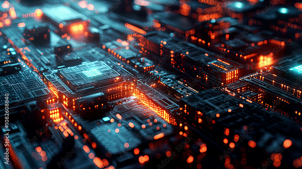 Hyper-realistic visualization of AI-driven cybersecurity system with glowing digital firewalls Hyper-realistic visualization of AI-driven cybersecurity system with glowing digital firewalls