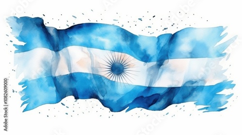National Sovereignty Day Argentina Watercolor art of argentine flag-inspired abstract design
