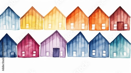 National roof over your head day Colorful watercolor houses in a row: vibrant and artistic architecture design