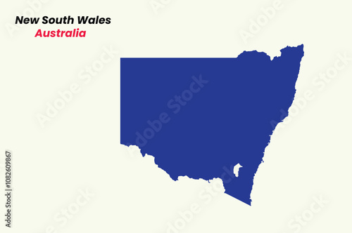 Map of New South Wales, Map of New South Wales with fill colour, Map of Australia state New South Wales Vector Illustration, Australia.
