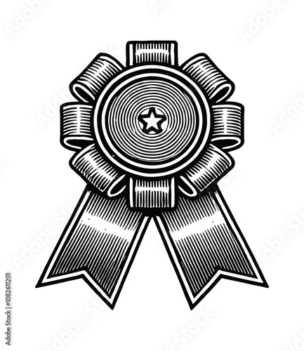 award ribbon engraving black and white outline