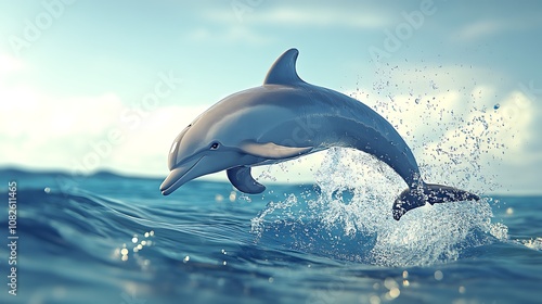 Dolphin Leaping from the Ocean with Splashing Water