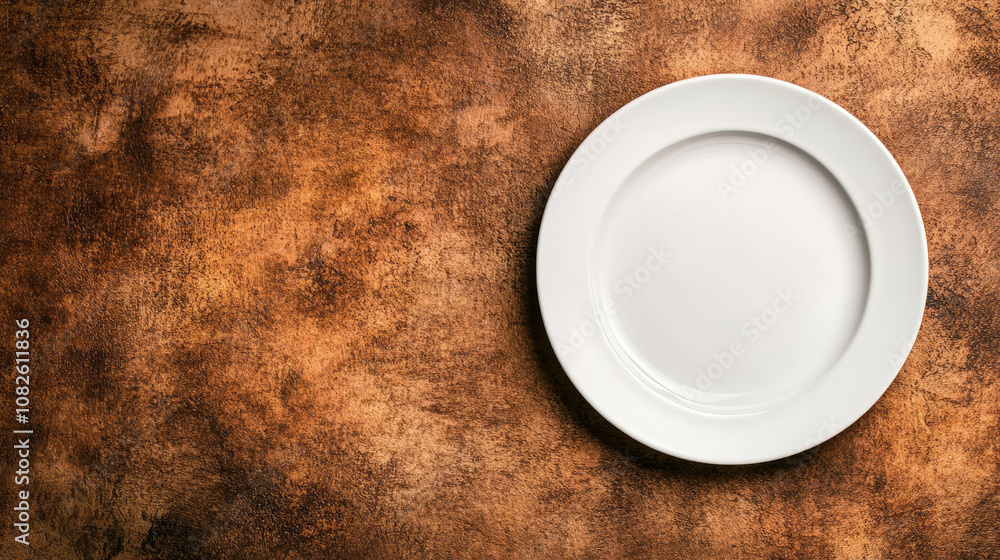 Empty white plate on brown shabby background with space for food mockup, soft lighting for a clean and attractive look, mockup. Empty white plate on brown shabby background with space for food mockup, soft lighting for a clean and attractive look, mockup.