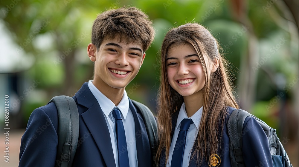 Two Japanese High School Students Smiling Together Two Japanese High School Students Smiling Together