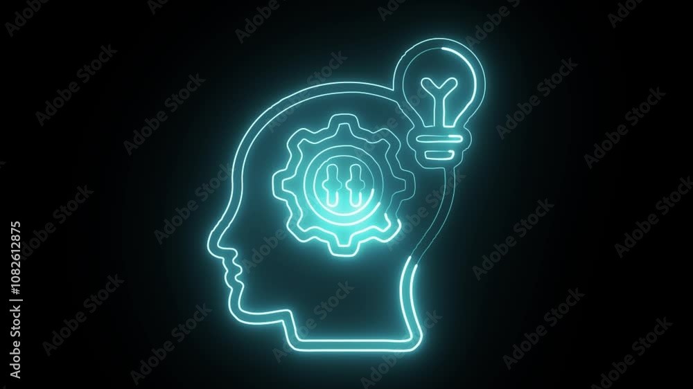 glowing neon metacognition icon isolated on black background with HD video and motion graphic glowing neon metacognition icon isolated on black background with HD video and motion graphic