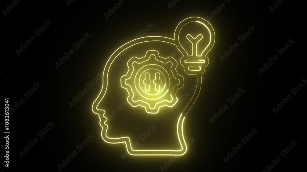 glowing neon metacognition icon isolated on black background with HD video and motion graphic glowing neon metacognition icon isolated on black background with HD video and motion graphic