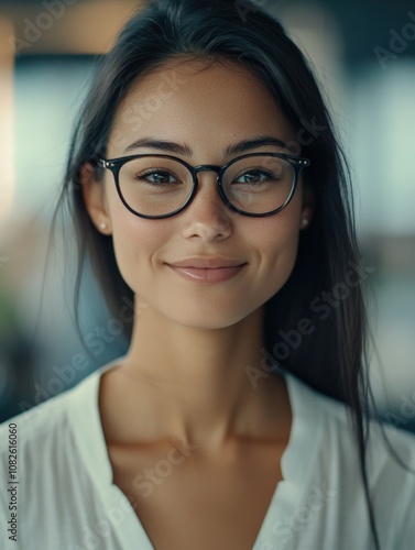 Professional Smiling Woman in Glasses