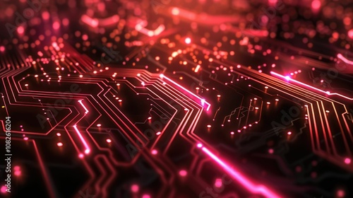 Glowing neon circuit board against a dark background