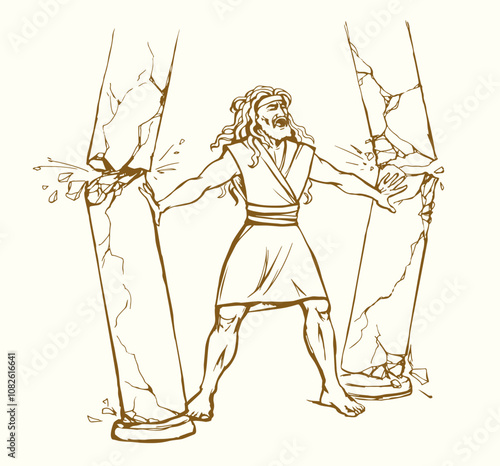 Vector drawing. Samson destroying temple