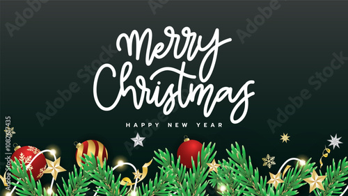 Merry Christmas handwriting on black background with Christmas ball  , element in Christmas holiday , Flat Modern design , illustration Vector EPS 10