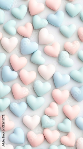 Colorful Pastel Hearts Pattern for Backgrounds, Scrapbooking, and Crafts Featuring Soft Pink, Blue, and Mint Shades in a Delightful Arrangement for Creative Projects