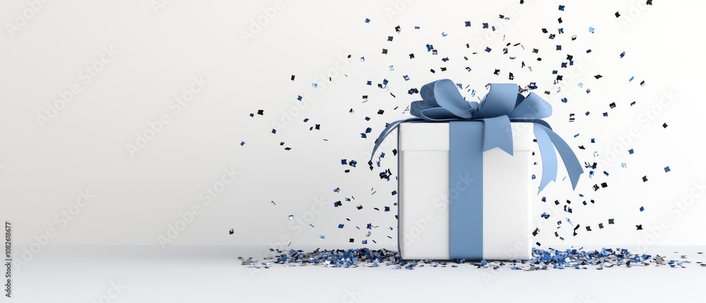 Exciting birthday surprise gift box with confetti birthday celebration minimalist design festive environment close-up view joyful concept