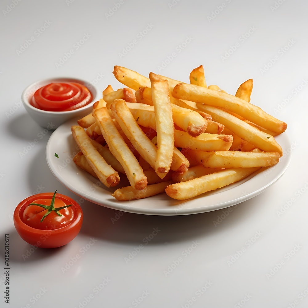 Delicious French fries with cheese tomato fried Served Delicious French fries with cheese tomato fried Served