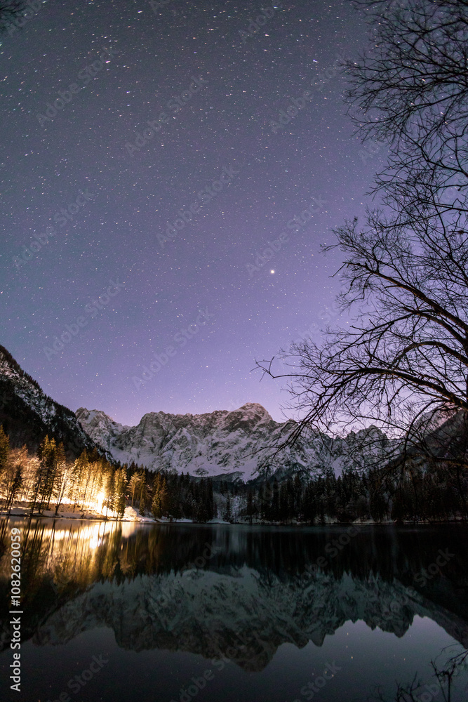 Cold starry night at the lakes of Fusine