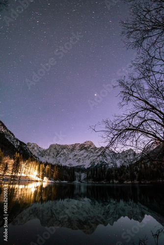 Obraz na płótnie Cold starry night at the lakes of Fusine w salonie