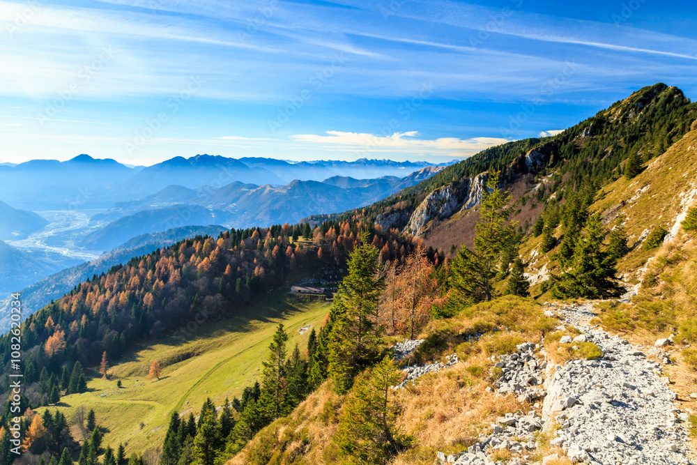 Sunny autumn day at the mount Tersadia in the italian alps