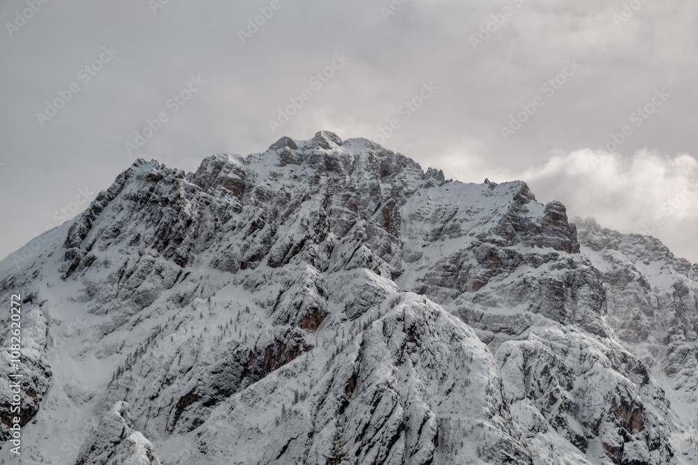 Trekking after a snowfall in the Julian Alps, Friuli-Venezia Giulia, Italy