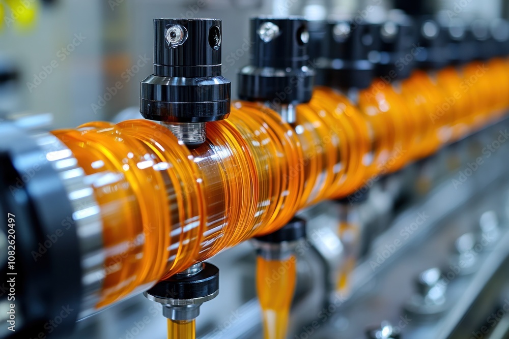 Obraz premium Materials are heated and moved through the extruder's chambers, displaying precision engineering