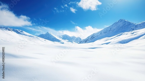 Snowy mountain landscape under clear blue sky