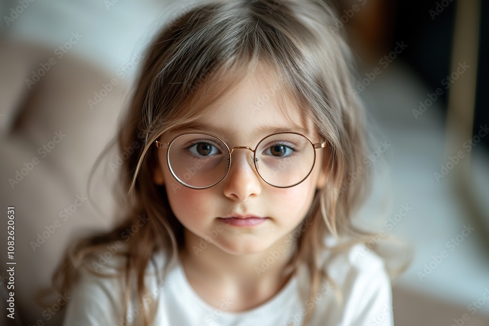 Cute child in glasses with serious expression Cute child in glasses with serious expression