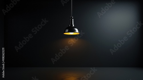 Minimalistic 3D model of a hanging light fixture in a dark space