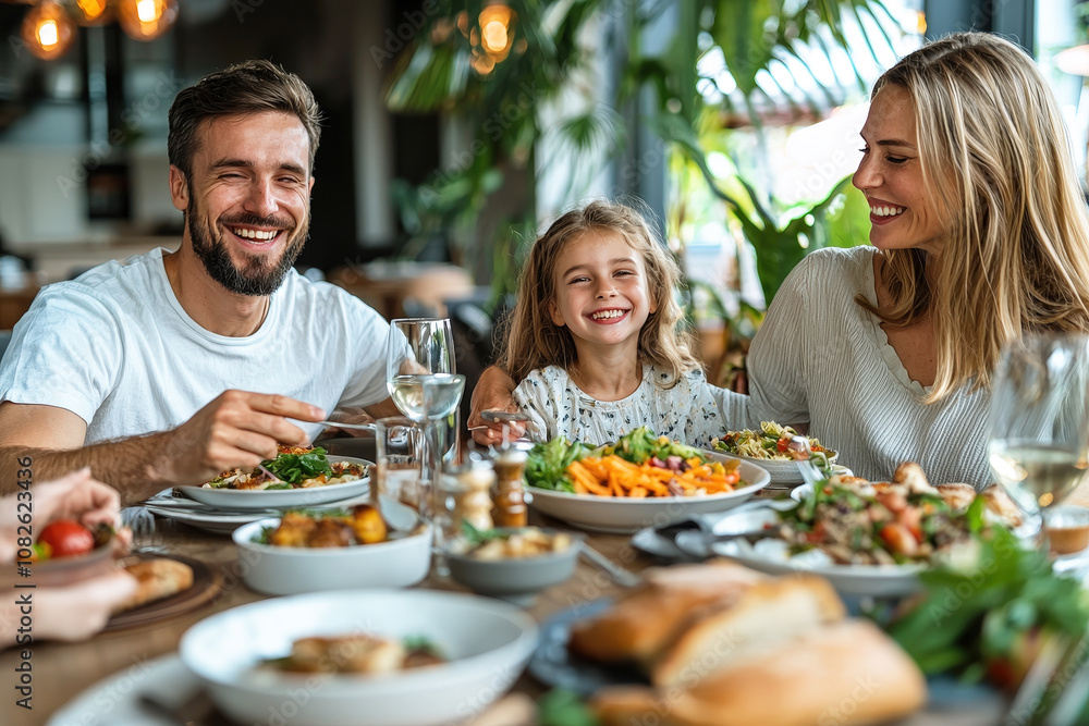 A family shares laughter and delicious dishes in a warm restaurant, highlighting joyful moments and flavorful food A family shares laughter and delicious dishes in a warm restaurant, highlighting joyful moments and flavorful food
