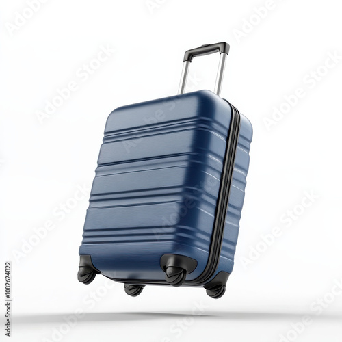 Dark Blue Hard-Shell Suitcase with Horizontal Ridges, Designed for Versatile Travel Needs
