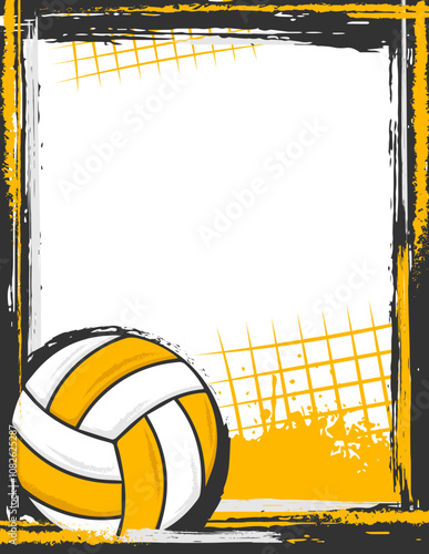 Graphic illustrated volleyball flyer frame. Yellow, gray, and white. Frame to print, make flyer, use as image, and more. Great for events, sports teams, schools, or recreational use.