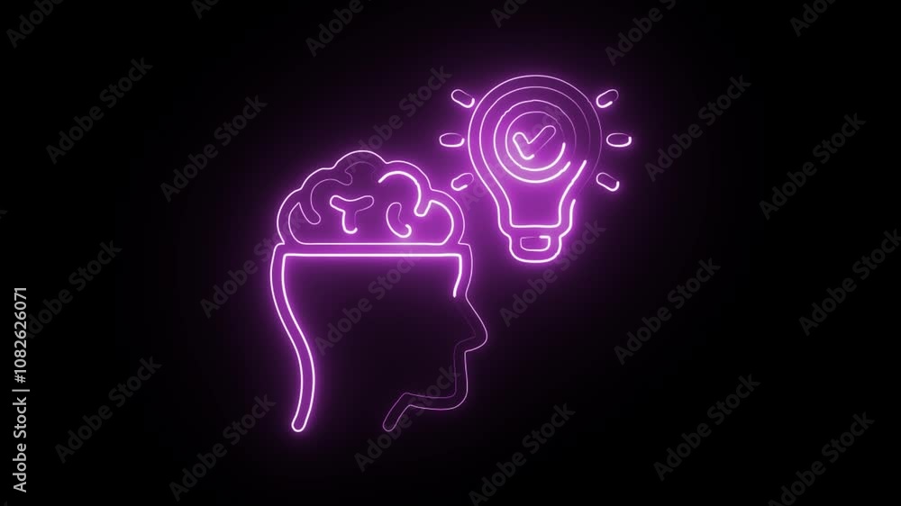 glowing neon understanding icon isolated on black background with HD video and motion graphics glowing neon understanding icon isolated on black background with HD video and motion graphics