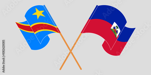 Crossed and waving flags of Democratic Republic of the Congo and Republic of Haiti. Vector illustration photo