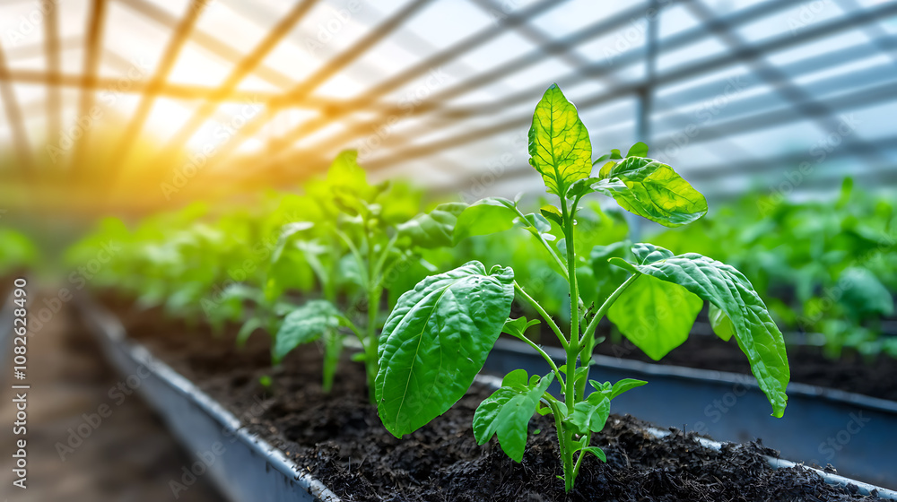 Nurturing rows of seedlings in greenhouse for sustainable agriculture Nurturing rows of seedlings in greenhouse for sustainable agriculture