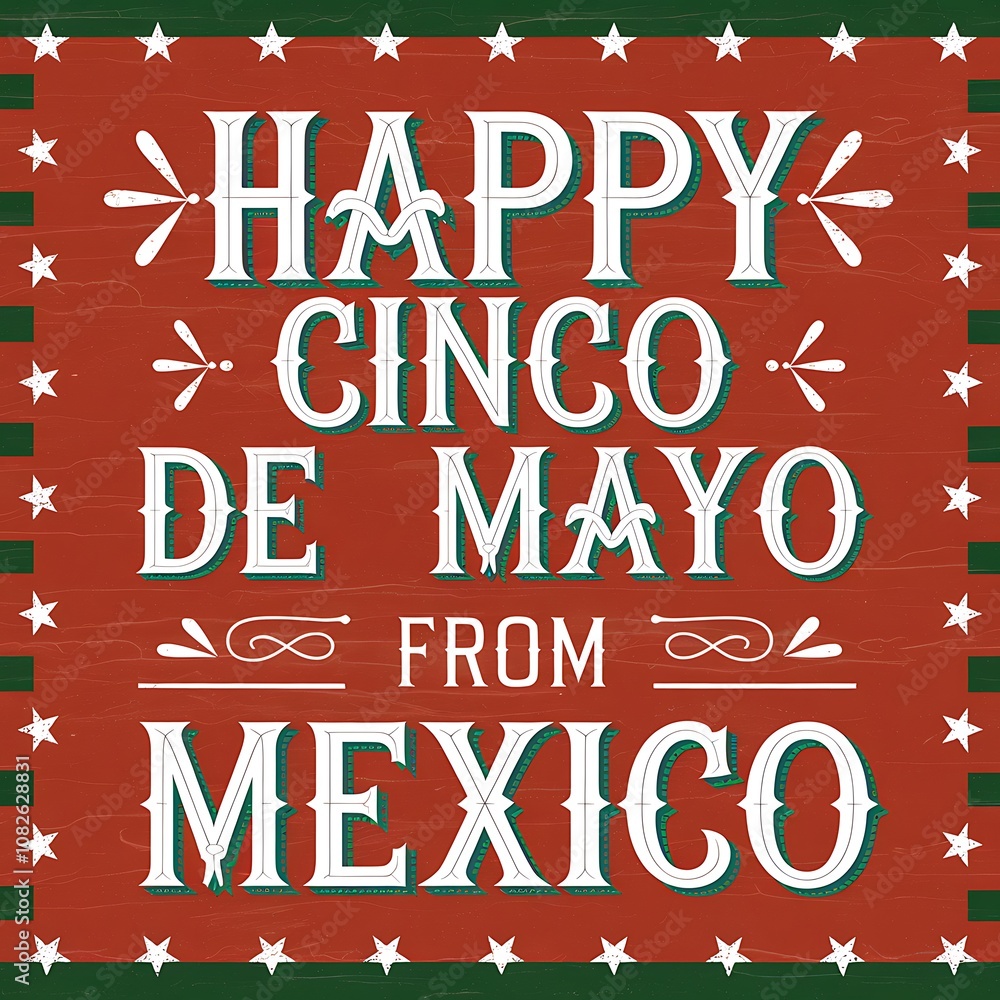 Happy Cinco de Mayo From Mexico Sign with Green and White Stars Happy Cinco de Mayo From Mexico Sign with Green and White Stars