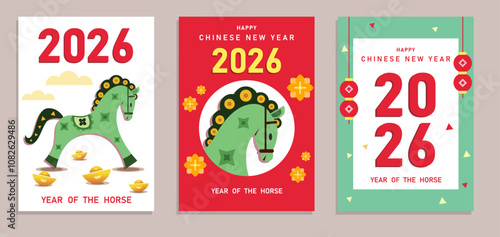 2026 chinese new year, happy chinese new year 2026, 2026 chinese new year, year of the horse, modern flat geometric style chinese zodiac horse, postcard 2026, banner, poster, card template