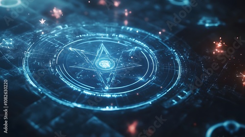 Wallpaper Mural A graphic representation of high-value symbols layered with cosmic textures and abstract stars, showing a blend of power and beauty. Cinematic Scene, 4k resolution, cinematic scene Torontodigital.ca