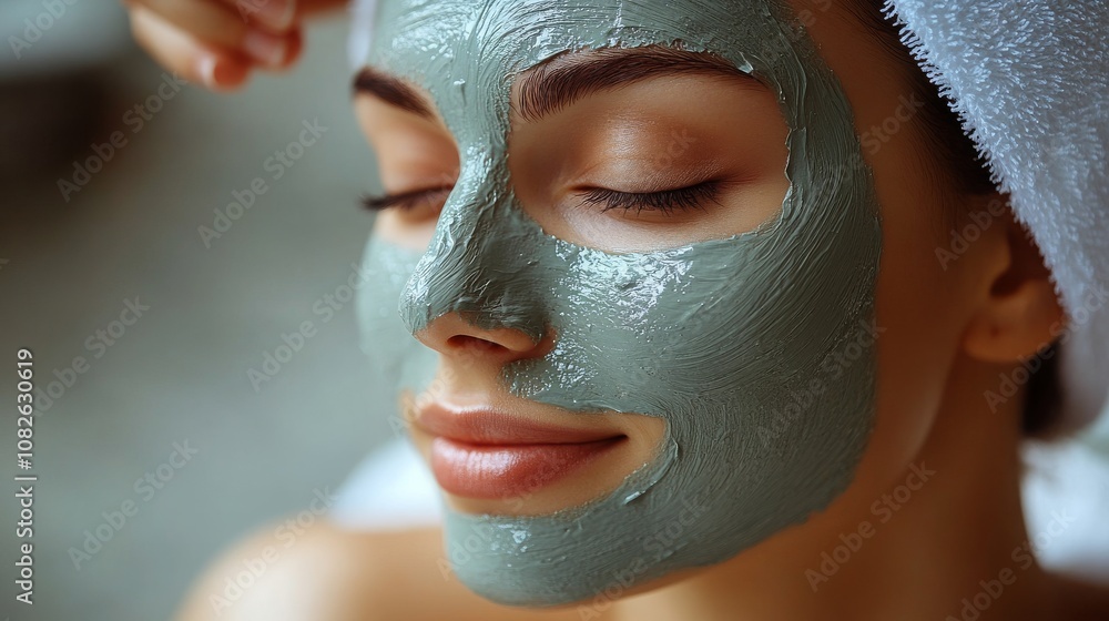 Cosmetologist applies a rejuvenating facial mask to a young woman during a spa treatment session Cosmetologist applies a rejuvenating facial mask to a young woman during a spa treatment session