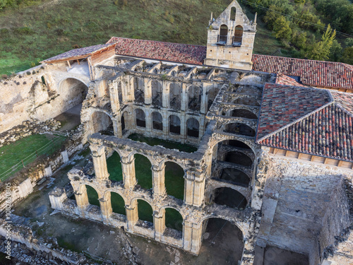 Monastery of Santa Maria de Rioseco, aerial view, Manzanedo Valley, Castile and Leon, Spain photo