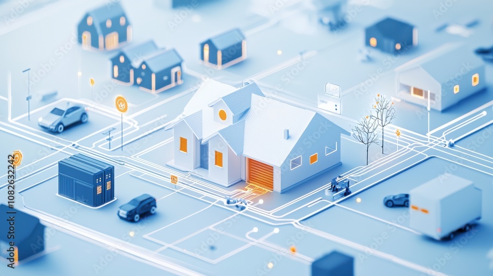 Smart home energy management system urban neighborhood digital rendering modern environment aerial view innovative technology Smart home energy management system urban neighborhood digital rendering modern environment aerial view innovative technology